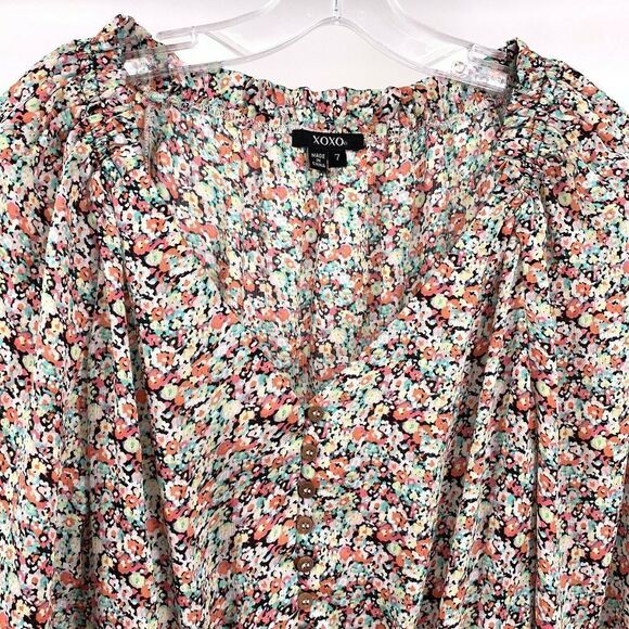 Floral Tiered Ruffle Balloon Sleeve Dress Size 7 - Picture 2 of 8